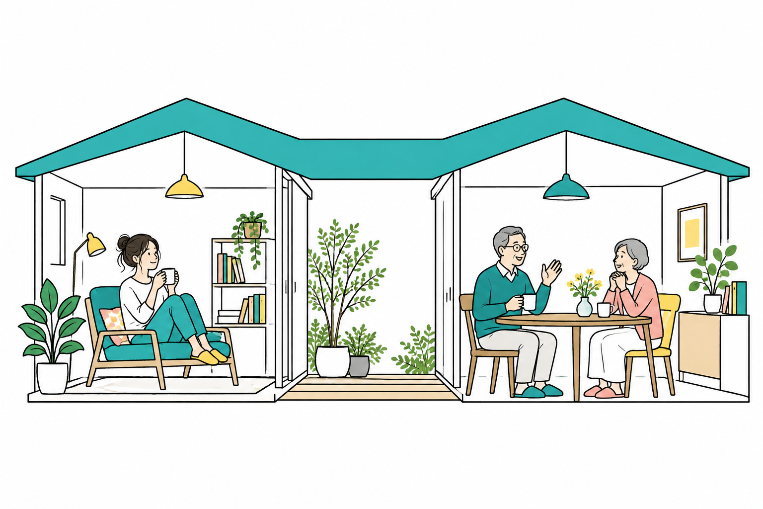 ひとつの屋根の下、それぞれの部屋でゆったり過ごす二つの世帯