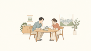 通勤の条件を比べる二人のイメージ