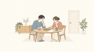 合鍵の使い方を話す二人のイメージ