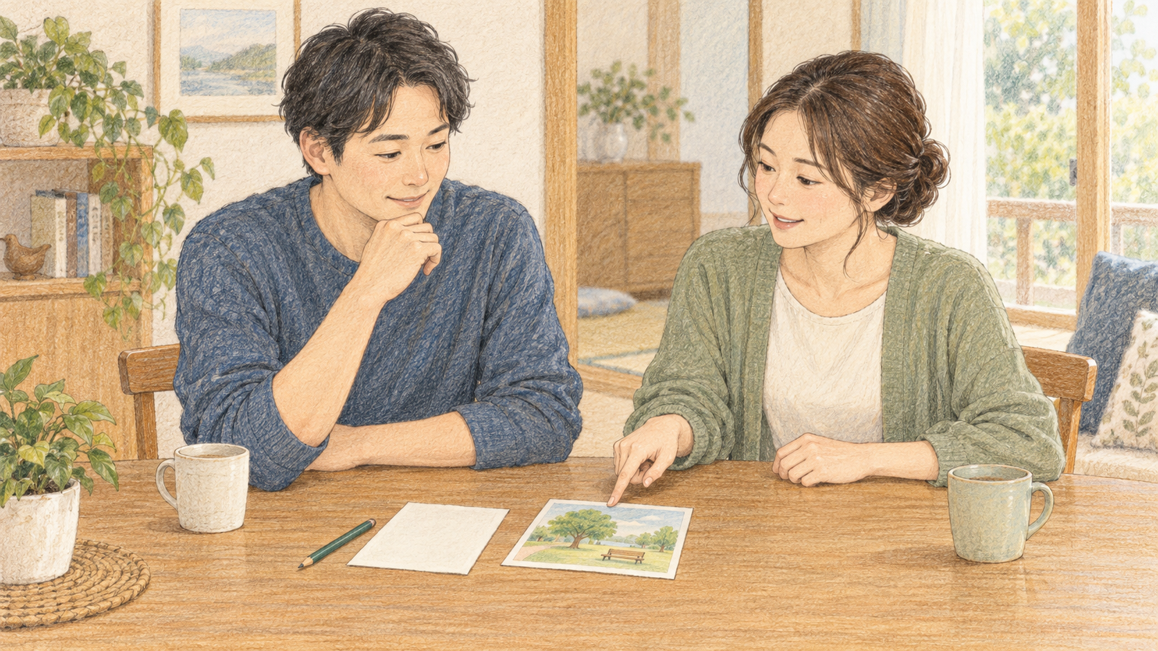 次の外出の参加者を、夫婦で先に相談する場面のイメージ
