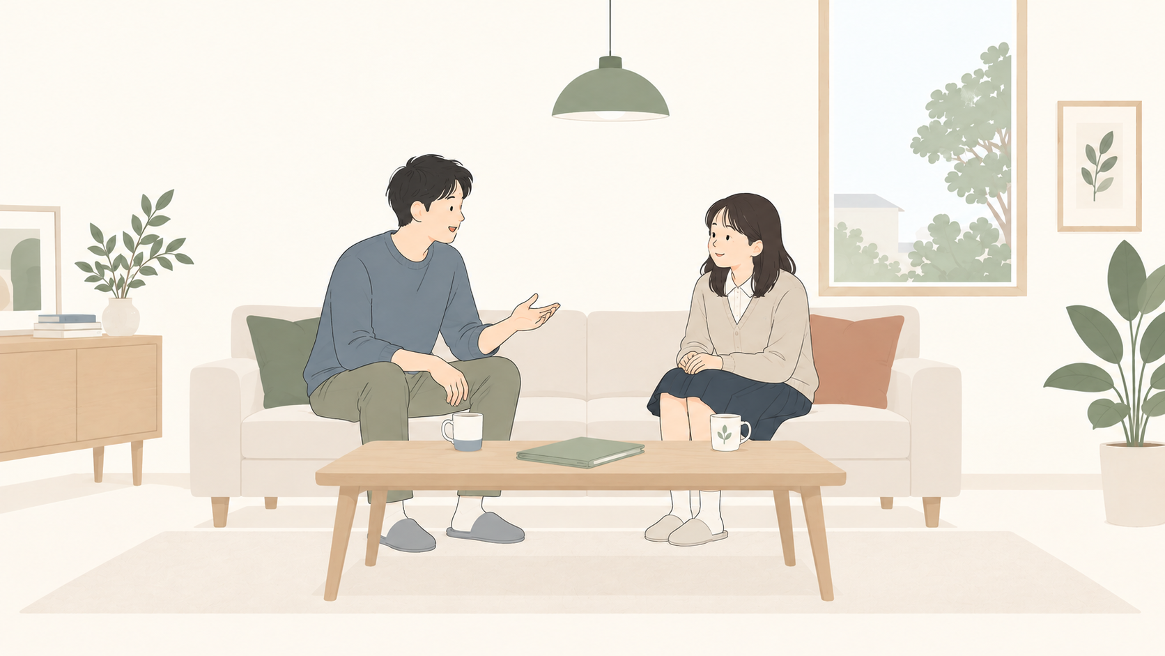 子ども本人の希望を、家族が落ち着いて聞く場面のイメージ