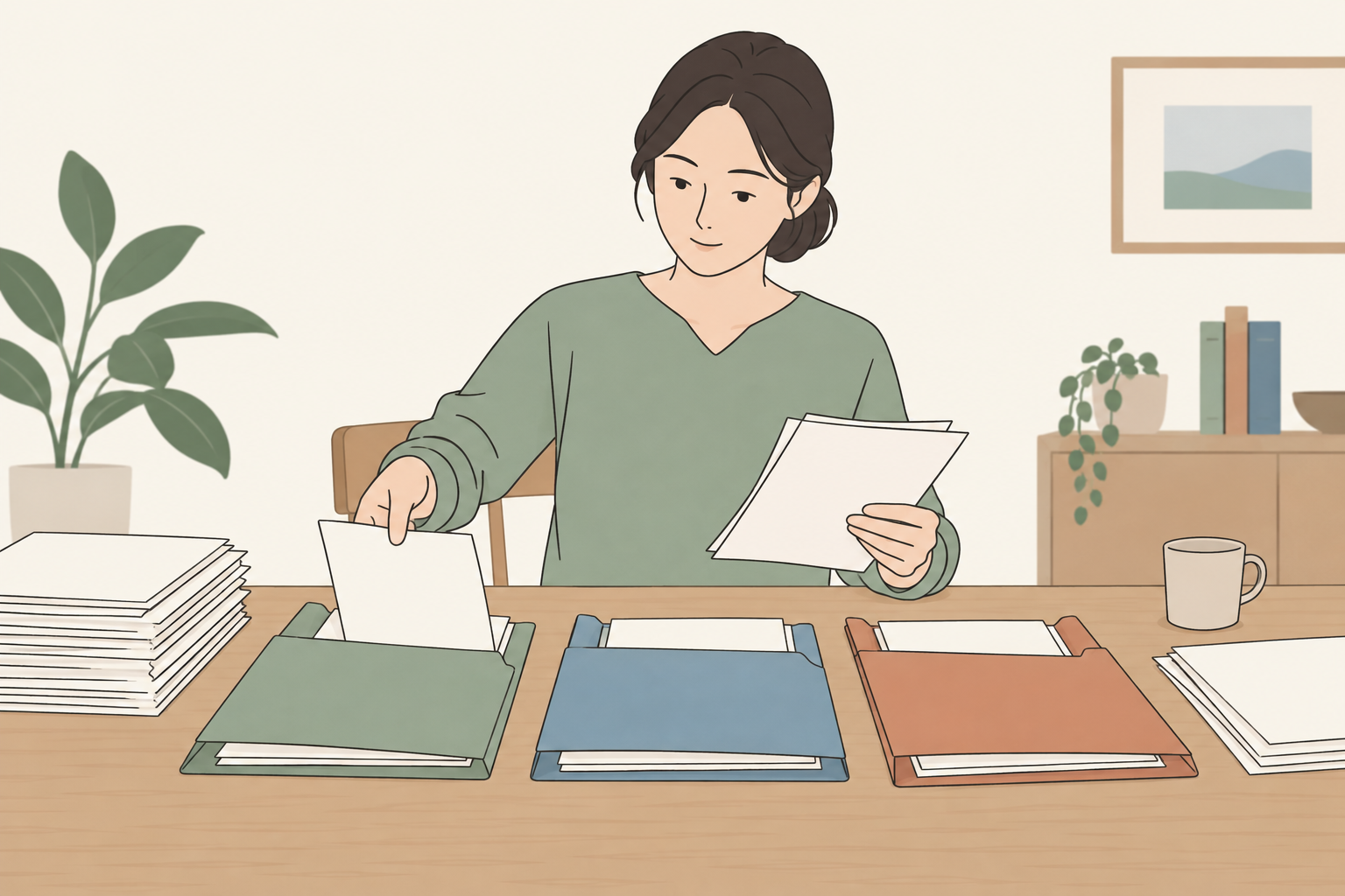 住宅ローンの資料を項目別に分ける手元のイメージ