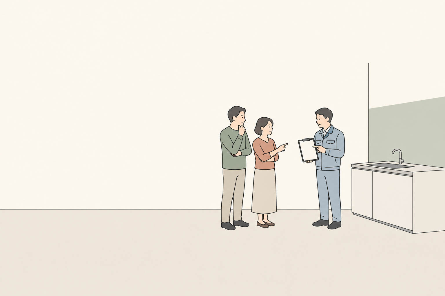 改修業者へ現地の設備を確認してもらう概念イラスト