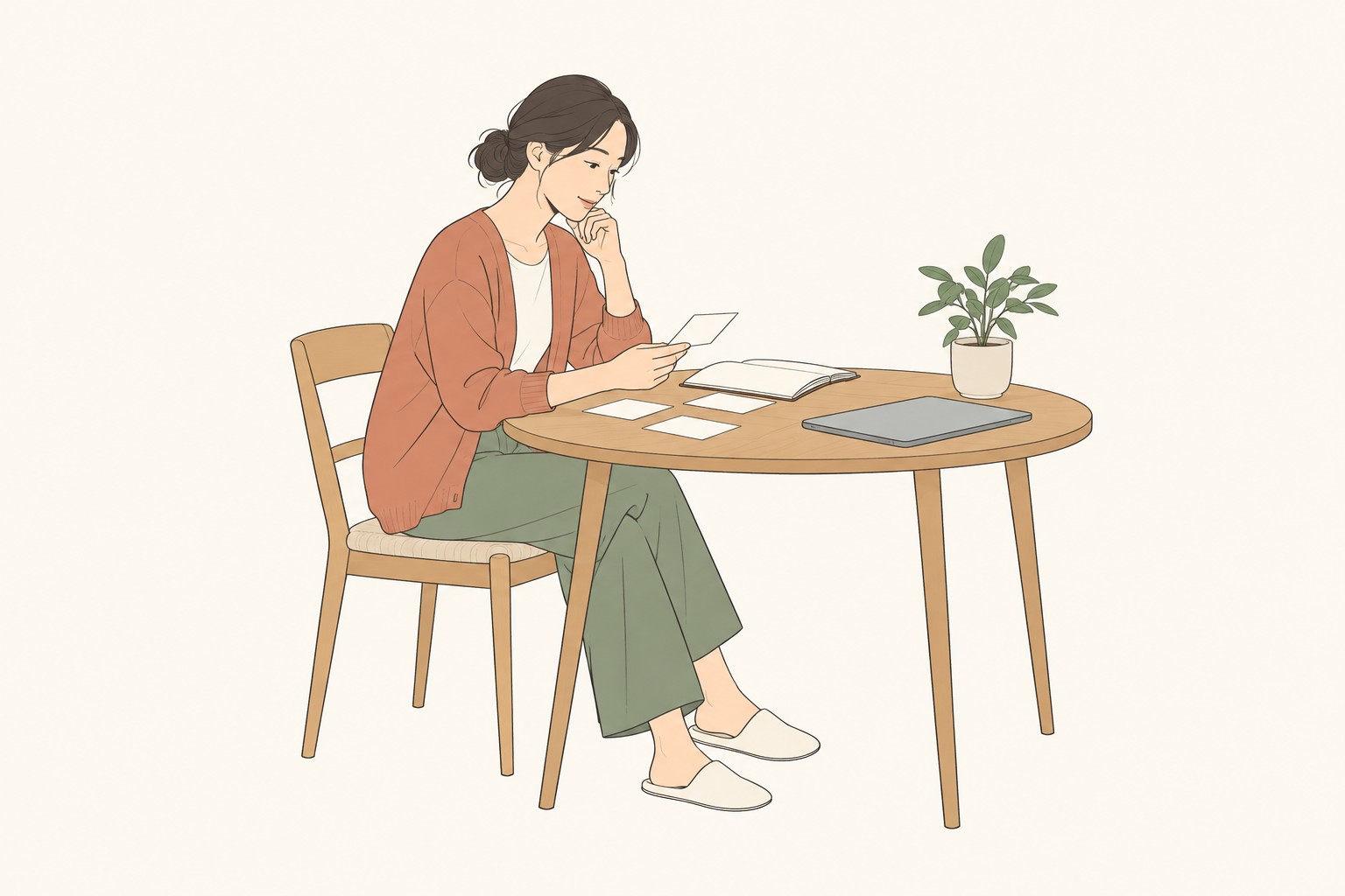 相談内容を見返して次の確認を考える人のイメージ