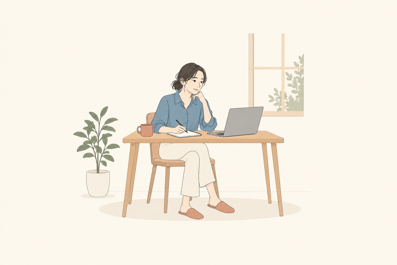 オンライン相談に向けてノートとパソコンを準備する人のイメージ